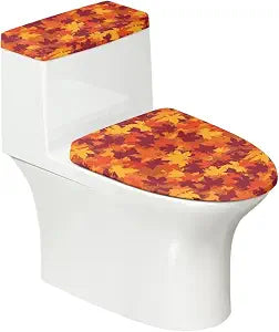Horeset Autumn Maple Leaves Toilet Seat & Tank Lid Covers Bathroom Accessory Set, Festival Toilet Seat Cover with Elastic Edge Fits Most Round, Elongated & Oblong Lids