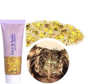 Gold Body and Face Glitter Gel, Hair Glitter Halloween Party Alien Costume Neon Accessories Perfect Decorations Makeup.(Gold)