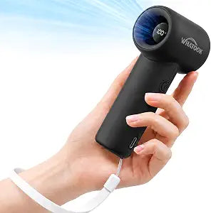 WHATOOK Portable Handheld Fan, High Speed Turbo Mini Fan with 5 Speeds, 3000mAh USB-C Rechargeable Personal Fan, LED Digital Display, Small Pocket Fan for Travel, Camping, Concerts, Makeup (Black)