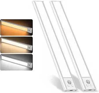 16 Inch Under Cabinet LED Lighting, 2 Pack Rechargeable Motion Sensor Light, Wireless Dimmable 3 Color Temp for Kitchen, Closet, Stairs