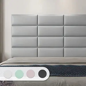 Art3d 4-Pack Peel and Stick Upholstered Headboard, 9.85 x 23.62 in, Grey