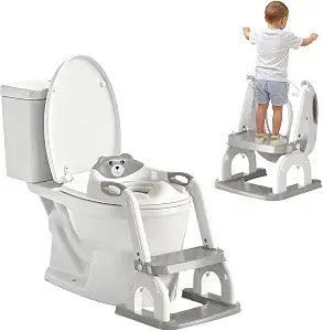 2-in-1 Potty Training Seat Toddler Potty Training Seat with Step Stool Foldable Ladder Adjustable Toddler Toilet Chair for Boys&Girls Splash Guard (gray)