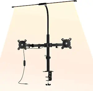 Dual Monitor Stand with LED Desk Lamp,Dual Monitor Mount for Desk Holds up to 30 Inches Screens, Supports 19.84 lbs per Monitor Arm, Swivel, Rotate and Tilt 2 Monitor Desk Mount