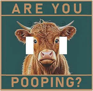 Whimsical Highland Cow Double Toggle Light Switch Covers Funny Farm Animal 2 Gang Wall Plate Dual Decorative Switchplate Electrical Faceplate Bathroom