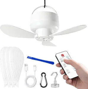 Magnetic Ceiling Fan for Cruise, Small USB Rechargeable Portable Travel Fan with Ultra-Quiet Motor & LED Light, Hanging Air Circulator Ceiling Fans for Cruise Cabin RV Camping Tent