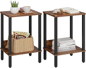 VIMBER End Table, Side Table, Set of 2, Nightstands with 2-Tier Storage Shelves, Sofa Table for Small Space, Coach Table for Living Room Bedroom, Rustic Brown UTBT101F2