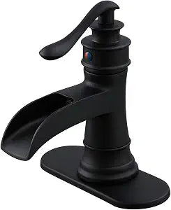 BWE Brass Matte Black Waterfall Bathroom Faucet, Farmhouse (No Drain)
