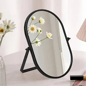 Metal Stand Adjustable Makeup Vanity Mirror Portable Black Small Desktop Mirror with 180 Rotation Desk Mirrors for Dressing Room,Bedroom, Bathroom,Tabletop