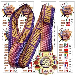 Drinking Around the World Challenge Medal with Tattoos ��� Celebrate Your Global Epcot Adventure in