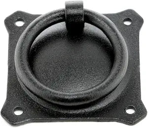 Renovators Supply Manufacturing Black Wrought Iron Mission Cabinet Ring Pull Antique Drop Style 2 in. RSF Rust-Resistant Powder Coat Finish with Mounting Hardware Included