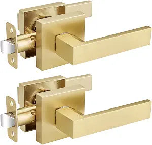 2 Pcs Brass Door Handles, Gold Interior Door Knob, No Key No Locking