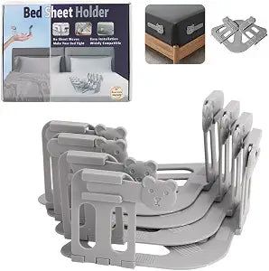 Heavy Duty Corner Bed Sheet Holders (Set of 4) ��� with Anti-Slip Pads & Lock Fasteners, Keeps Sheets Tight & Firm, Fits All Mattress Sizes, Easy to Install