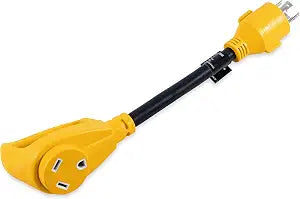 Camco Power Grip Heavy Duty 12" 30 Amp Locking 4-Prong Male / 30Amp Standard Female Generator Adapter, Yellow (55382)