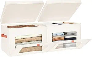 Fabric Storage Bins with Lids, 37 Qt, 2Pack, Beige