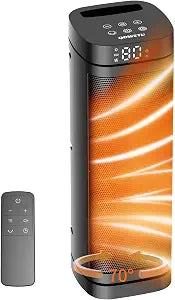 17 inches Space Heater for Indoor Use - 1500W Electric Heaters for Indoor Use with Thermostat, 70 Oscillation, 5 Modes, Remote, 12H Timer, Quiet Portable Heater for Office, Bedroom, Large Room