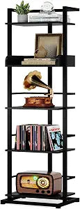 Hosfais Book Shelf Tall Bookshelf: 5 Tier Wood Bookcase with Metal Edge Protection Industrial Narrow Bookshelf Corner Storage Organizer Display Book Rack for Living Room Bedroom Home Office (Black)