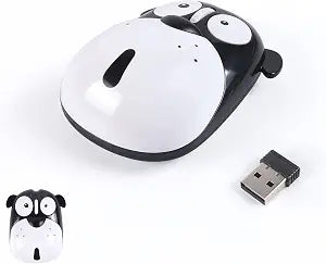 Wireless Mouse 2.4GHz Lovely Cartoon Dog Shape USB Mouse 1200DPI Cordless Kids Small Optical Rechargeable Computer Mice for Laptop Computer (Black)
