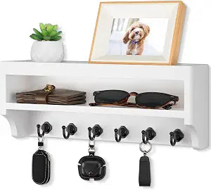 Nekon Key Holder Wall Mount, Pine Wooden Mail Organizer, White