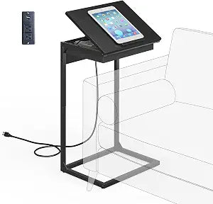 sthmec C Shaped End Table with Charging Station, 45 Tiltable Adjustable Flip Top Side Table with Storage,Small C Table for Small Spaces,Slide Under Couch Sofa Bedside Table for Living Room, Black
