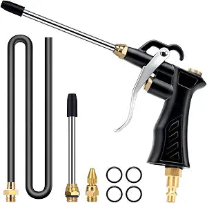Air Blow Gun w/Brass Adjustable Nozzle, 2 Steel Extensions & Flow Hose