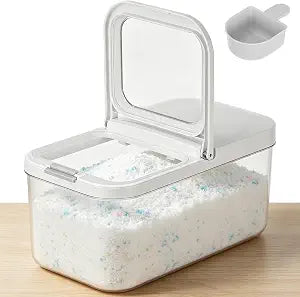 6L Laundry Detergent Dispenser with One-Press Lid & Measuring Spoon Tall Slim Laundry Powder Container for Laundry Room Organization Large Airtight Dishwasher Pod Holder for Storage Pod Bead Powder