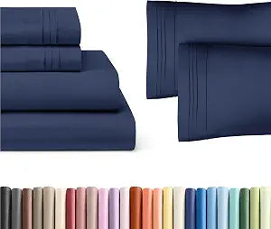 Navy Blue 4-Piece Sheet Set & Pillowcase Bedding Bundle (Queen Size) - Bed Set Includes Complete Queen Sheet Set & 2 Queen Pillowcases - Hotel Luxury Quality - Cooling Sheets & Pillowcase Bedding Set