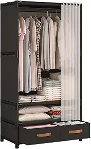 Portable Closet with Drawers 27.5"L x 17.7"W x 65.1"H Wardrobe Closet Black