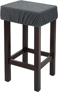 uxcell 1 Pcs Seat Covers for Dining Chairs, Bar Stool Covers Stretch Chair Seat Protector Waterproof Saddle Stools Slipcover with Elastic Band for Kitchen Bar, Diagonal Weave Dark Gray