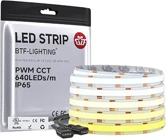 BTF-LIGHTING 16.4FT CCT COB LED Strip IP65, DC24V Tunable White 3000K-6000K