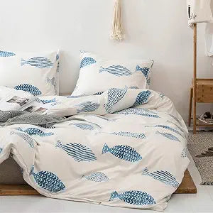 Style Bedding Duvet Cover Set 2 Piece, Comfy Fish Cartoon Printed Cute Quilt Cover for Children Kids Soft Home Bedding Cover Sets (Twin Fish)