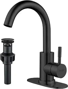 Matte Black Bathroom Sink Faucet Single Hole, Modern Single Handle Bathroom Faucet Commercial Stainless Steel Bar Faucet Laundry Sink Faucet with Drain