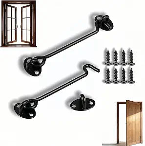 Heavy Duty 6 Inch Hook and Eye Lock, 2 Pack Stainless Steel Sliding Barn Door Latch for Privacy & Pet Safety Rust-Proof Gate Lock for Sheds, Cabinets, Windows, and Cabin Hardware (Black)