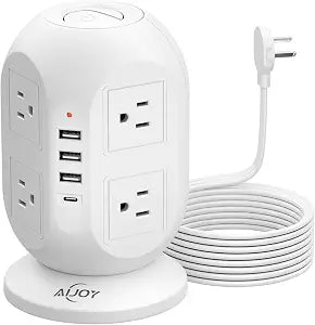 AiJoy Surge Protector Power Strip Tower with 8 Outlets 4 USB Ports(1 USB-C)