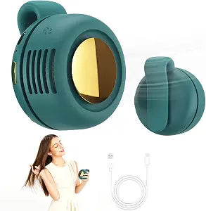 Portable silent mini bladeless fan 3-speed clip-on fan 360 rotatable, suitable for outdoor, travel and office use, travel accessory (Green)