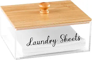 Acrylic Laundry Sheet Holder with Bamboo Lid, Laundry Detergent Sheet Container/Holder/Dispenser, laundry Room Organization and Storage