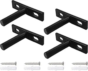 4Pcs 2 Inch Black Floating Shelf Brackets, Heavy Duty Hidden Shelf Supports, Concealed Blind Shelf Support for Wood Shelves DIY Home Decor, Includes Screws and Wall Plugs