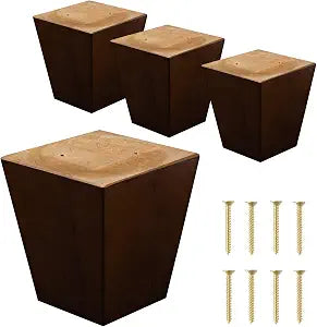Legs for Furniture, Sofa Ottoman and Chair 4" Wood Feet Replacement, Set of 4 Square Tapered Pyramid Feet (Walnut)
