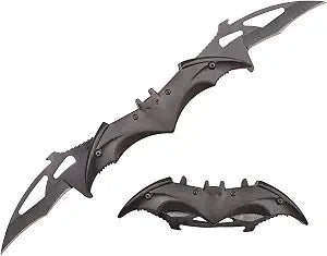 Bat Knife Twin Blade - Pocket Folding Spring Assisted Dual Blades Knives With Belt Clip Rainbow, Red, Black, Gold And Silver (total black-black)
