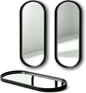 3 pcs Wall Mirrors and Tray Dcor Set, Cute Vanity Mirrors with Black Frame, Bathroom Decor for Bedroom, Entryway, Living Room Farmhouse Decor (12x4,7)