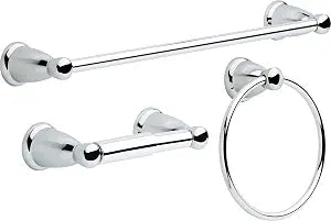 Franklin Brass 3-Piece Polished Chrome Bathroom Set Towel Rack, Ring, Toilet Paper Holder| Kinla Bath Accessories