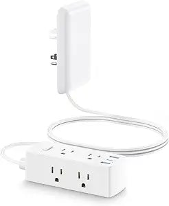 Olcorife Flat Extension Cord with Outlet Cover, Flat Plug Power Strip with 6 Outlets and 3 USB Ports, 5 FT Cord Hidden Outlet Extender for Tight Spaces