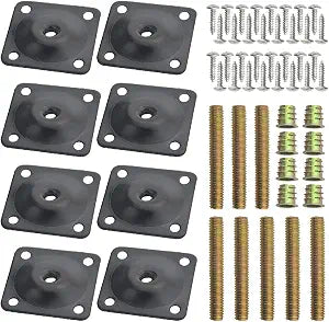 WMYCONGCONG 8 Sets Leg Mounting Plates 11 Degree Angled, Furniture Leg Plate Attachment T-Plate Industrial Strength 5/16" (M8) Heavy Duty Sofa Legs with Hanger Bolts Screws for Couches Seats (Black)