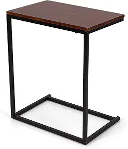 Tangkula C Shaped End Table, Couch Sofa Side TV Tray for Coffee Snack Laptop, Vintage Bedside Table for Living Room, Bedroom