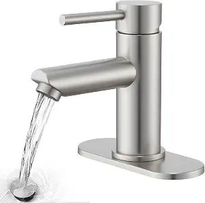 Brushed Nickel Bathroom Sink Faucets Single Hole Single Handle Stainless Steel Bathroom Faucet RV Faucet Deck Mount 1 Hole or 3 Holes with Pop-up Drains with Overflow