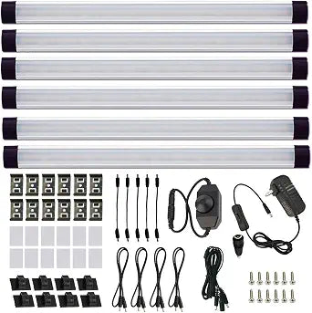 AIBOO LED Under Counter Light Rigid Bar Kit, Plug in Corded Under Cabinet Lighting with 12V LED Dimmable Switch for Counter Shelf Showcase Display Lighting (6 Panels,Warm White)