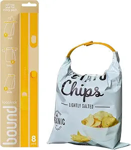 Bound Looplock Reusable Bag Sealer, Roll Top Food Storage Seal, 8 Pack, Mango