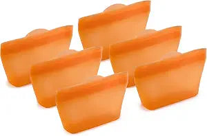 Home Logic Reusable Snack Bags - Set of 6 Firecracker Orange Silicone Freezer Bags, Airtight Leak Resistant Reusable Zip Bags for Kitchen Home Food Prep, Microwave & Sous Vide Safe