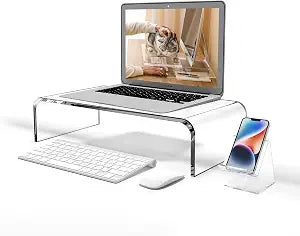 16"x8"x4" Acrylic Monitor Stand, Clear Laptop Riser with Bonus Phone Stand