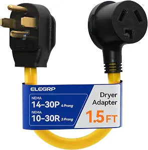 ELEGRP 1.5FT Dryer Adapter Cord, NEMA 14-30P to 10-30R, 4 Prong New House to 3 Prong Old Dryer, 30 Amp/250V/7500W, Heavy Duty 10-AWG STW, 180 Rotating Plug, UL Standard Compliant