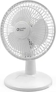 Comfort Zone CZ6D 6" Quiet Portable Indoor 2-Speed Desk Fan with Clip and Fully Adjustable Tilt in White